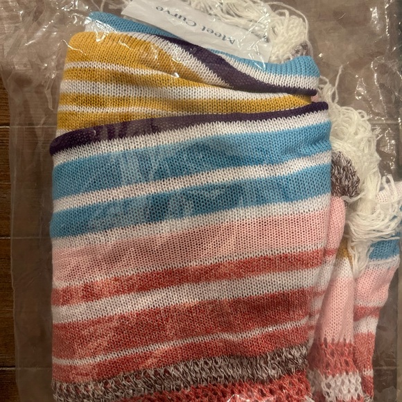 Meet Curve Colorful Vertical Stripes Square Cover Up With Tassels - Picture 2 of 6